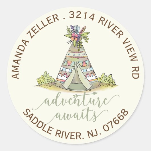 Tribal Teepee Baby shower retour adreslabel Ronde Sticker (Voorkant)