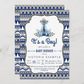 Tribal Teepee Blue Grey Boys Boho Baby shower Kaart (Voorkant / Achterkant)