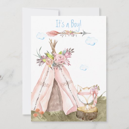 ** Tribal Teepee Boho Forest Woodland Fox Boy Kaart (Voorkant)
