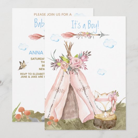 ** Tribal Teepee Boho Forest Woodland Fox Boy Kaart (Voorkant / Achterkant)