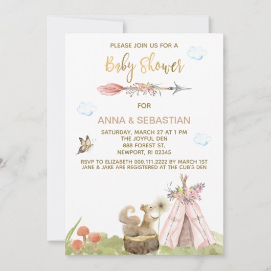 ** Tribal Teepee Boho Squirrel Woodland Forest Kaart (Achterkant)