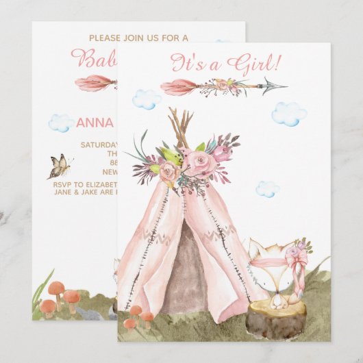 ** Tribal Teepee Boho Woodland Forest Girl Fox Kaart (Voorkant / Achterkant)