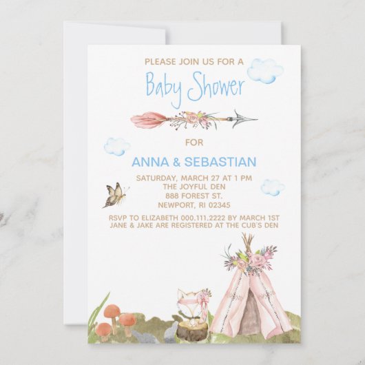 ** Tribal Teepee Boho Woodland Fox Forest Boy Kaart (Achterkant)