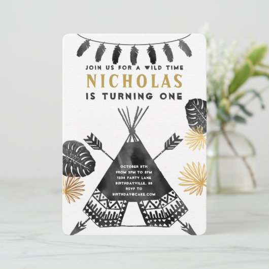 Tribal Teepee Camping Birthday Invitation Kaart (Staand voorkant)