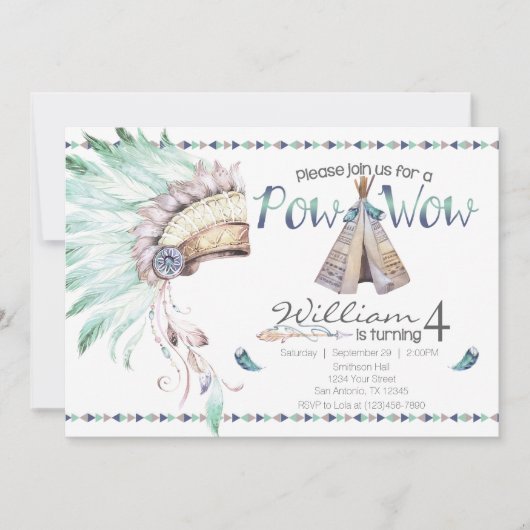 Tribal Teepee Pow Wow Uitnodiging van de Partij va (Voorkant)