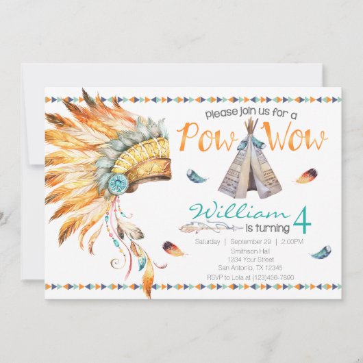 Tribal Teepee Pow Wow Verjaardagsfeestje Uitnodigi Kaart (Voorkant)