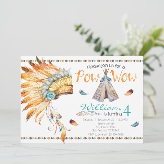 Tribal Teepee Pow Wow Verjaardagsfeestje Uitnodigi Kaart (Staand voorkant)