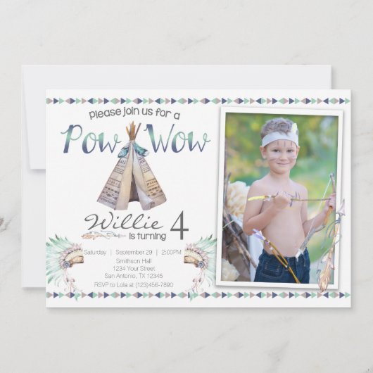 Tribal Teepee Pow Wow Verjaardagsfeestje Uitnodigi Kaart (Voorkant)
