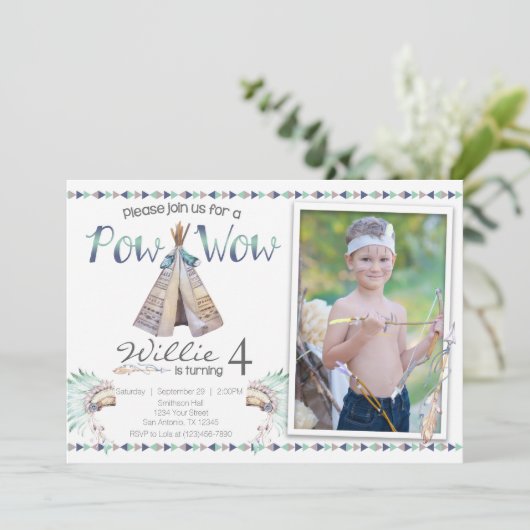 Tribal Teepee Pow Wow Verjaardagsfeestje Uitnodigi Kaart (Staand voorkant)