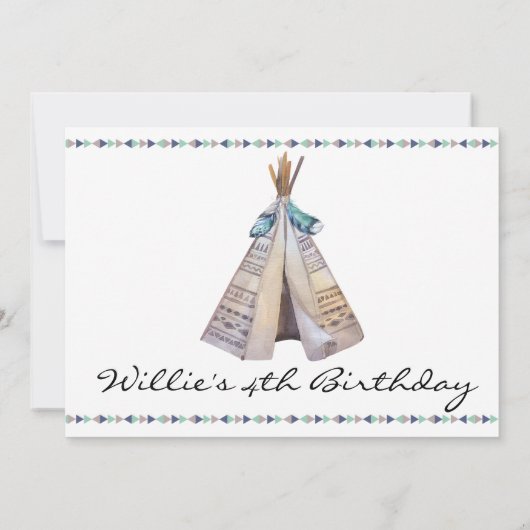 Tribal Teepee Pow Wow Verjaardagsfeestje Uitnodigi Kaart (Achterkant)