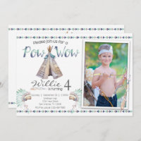 Tribal Teepee Pow Wow Verjaardagsfeestje Uitnodigi