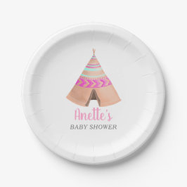 Tribal Teepee Roze Baby shower Papieren Bordje