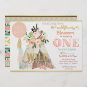 Tribal Teepee Tipi Eerste Verjaardag Uitnodiging (Voorkant / Achterkant)