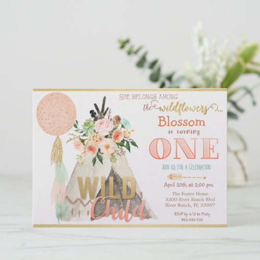 Tribal Teepee Tipi Eerste Verjaardag Uitnodiging (Staand voorkant)