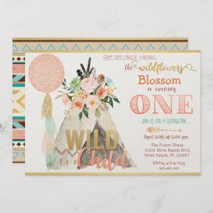 Tribal Teepee Tipi Eerste Verjaardag Uitnodiging