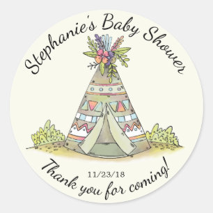 Tribal Teepee Wild Baby shower Favor Sticker