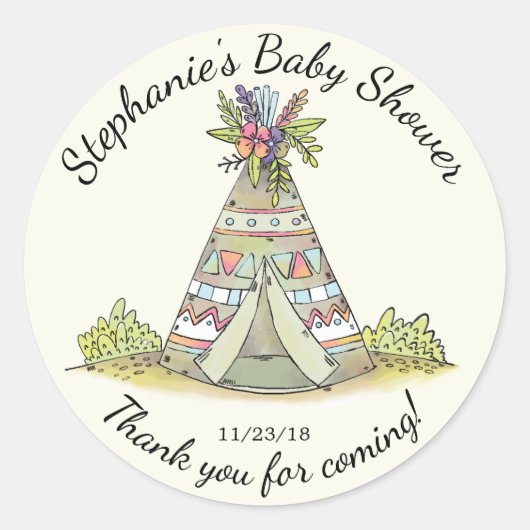 Tribal Teepee Wild Baby shower Favor Sticker (Voorkant)