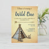 Tribal Teepee Wild One First Birthday Party Kaart (Staand voorkant)