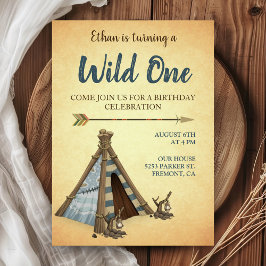 Tribal Teepee Wild One First Birthday Party Kaart