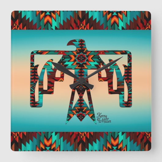 Tribal Thunderbird Wall Clock Vierkante Klok (Voorkant)