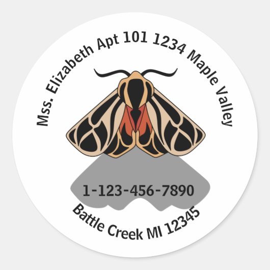 Tribal Tiger Moth Emergency Contact Information Ka Ronde Sticker (Voorkant)