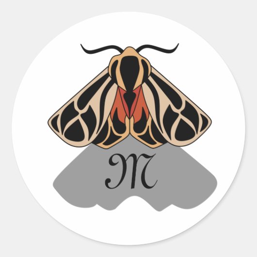 Tribal Tiger Moth Monogram Ronde Sticker (Voorkant)