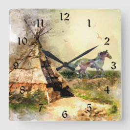 Tribal Tipi en de Indiase Pony Boho Horse Teepee Vierkante Klok