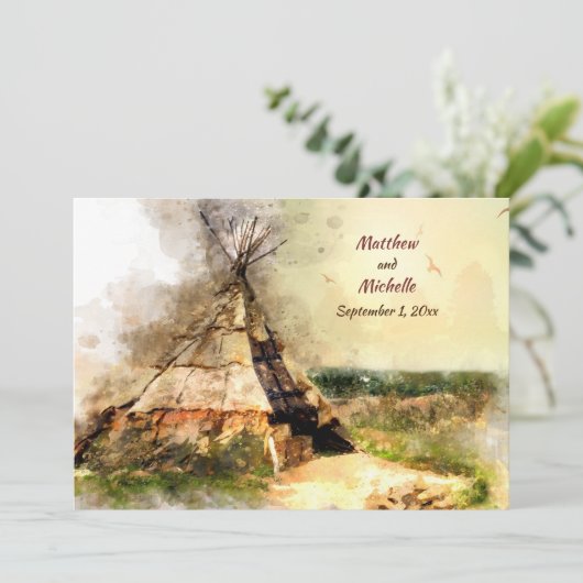 Tribal Tipi en Heart Arrow Boho Teepee Wedding Kaart (Staand voorkant)