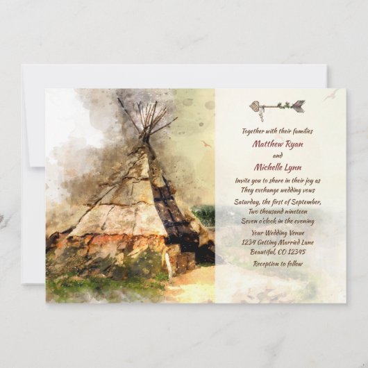 Tribal Tipi en Heart Arrow Boho Teepee Wedding Kaart (Achterkant)