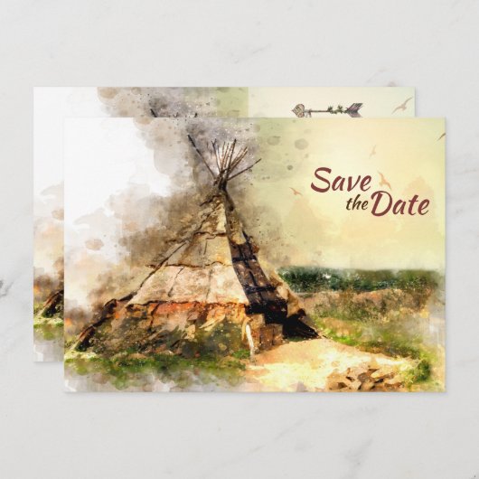 Tribal Tipi en Heart Arrow Boho Teepee Wedding Save The Date (Voorkant / Achterkant)
