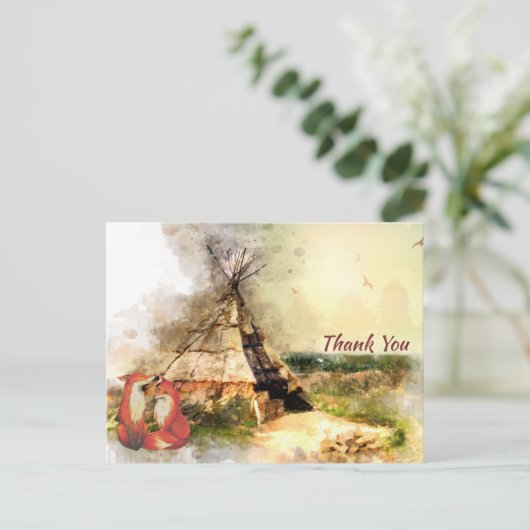 Tribal Tipi, Vossen en Hartpijl Boho Dank u Briefkaart (Staand voorkant)