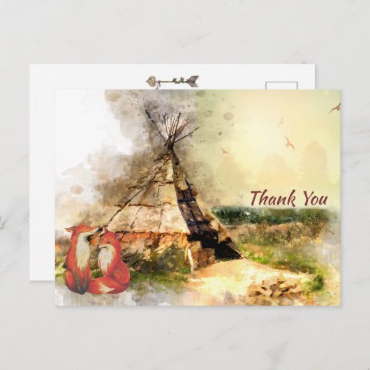 Tribal Tipi, Vossen en Hartpijl Boho Dank u Briefkaart (Voorkant / Achterkant)