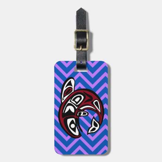 Tribal Totem Tattoo Noordwestkust Alaskan Orca Bagagelabel (Voorkant verticaal)
