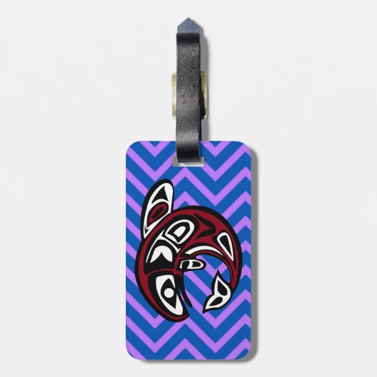 Tribal Totem Tattoo Noordwestkust Alaskan Orca Bagagelabel (Achterkant verticaal)