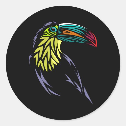 Tribal Toucan Bird Ronde Sticker (Voorkant)