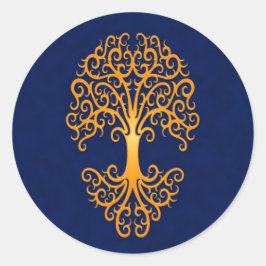 Tribal Tree of Life Golden Blue Ronde Sticker