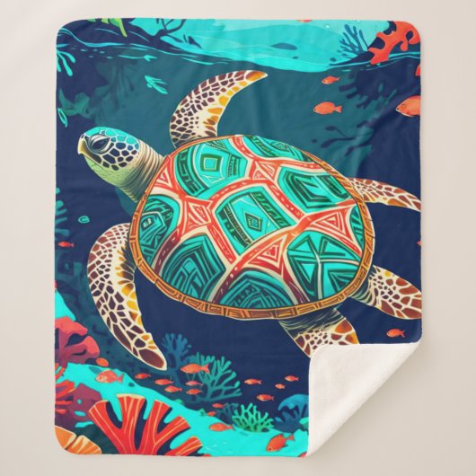 Tribal Tropical Zee Turtle Sherpa Deken (Voorkant)