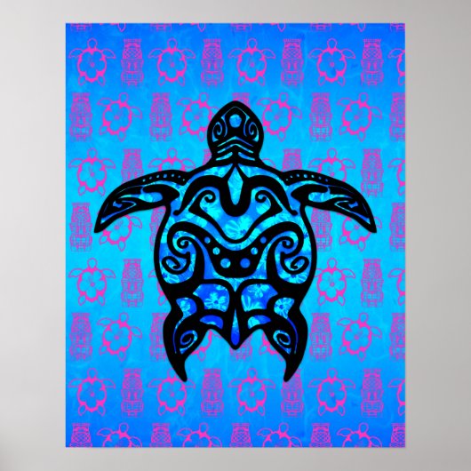 Tribal Turtle Hibiscus Poster (Voorkant)