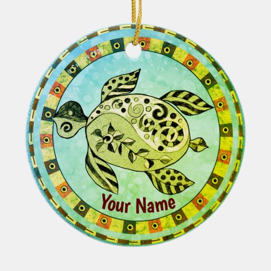 Tribal Turtle Keramisch Ornament (Voorkant)