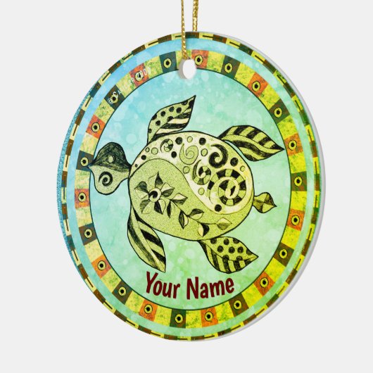 Tribal Turtle Keramisch Ornament (Links)