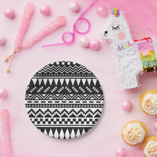 Tribal van de zwarte en Witte Aztec Papieren Bordje (Feest)