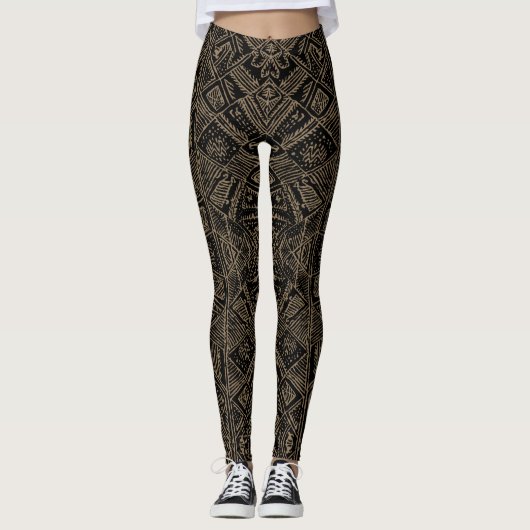 Tribal Vibe Black en Tan Print Leggings (Voorkant)