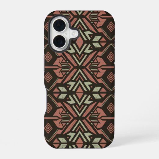 Tribal Vibes – Aardse geometrische Azteekse patroo iPhone 16 Hoesje (Achterkant)
