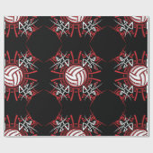 Tribal Volleybal Mandala Rode en Zwarte Sport Cadeaupapier (Vlak)