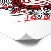 Tribal Volleybal Mandala Rode en Zwarte Sport Poster (Hoek)