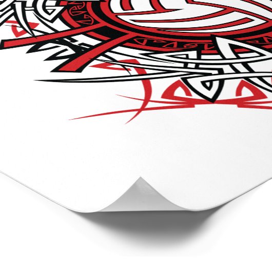 Tribal Volleybal Mandala Rode en Zwarte Sport Poster (Hoek)