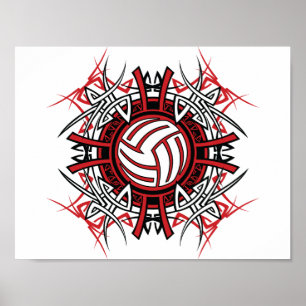 Tribal Volleybal Mandala Rode en Zwarte Sport Poster