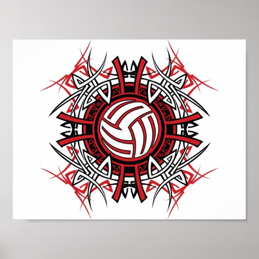 Tribal Volleybal Mandala Rode en Zwarte Sport Poster (Voorkant)