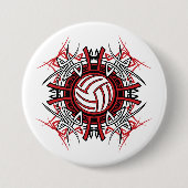 Tribal Volleybal Mandala Rode en Zwarte Sport Ronde Button 7,6 Cm (Voorkant)