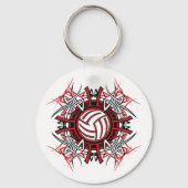 Tribal Volleybal Mandala Rode en Zwarte Sport Sleutelhanger (Voorkant)